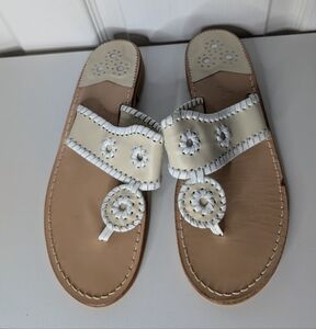 Jack Rogers Womens Shoe  Flat Navajo Sandal Beige Tan White Size 9 Leather Sole